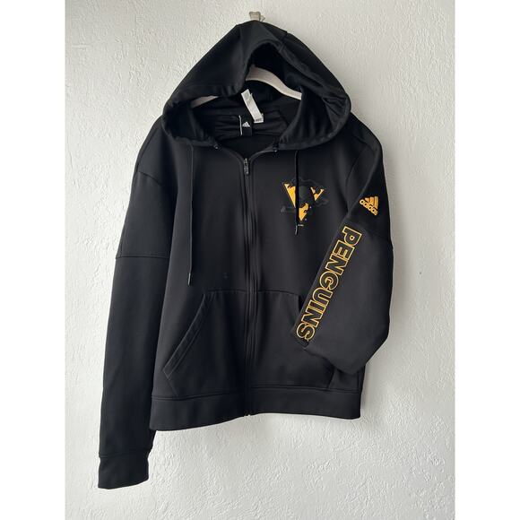 Adidas Pittsburgh Penguins NHL Hoodie Jacket Small Black ClimaWarm Full Zip - Picture 2 of 11